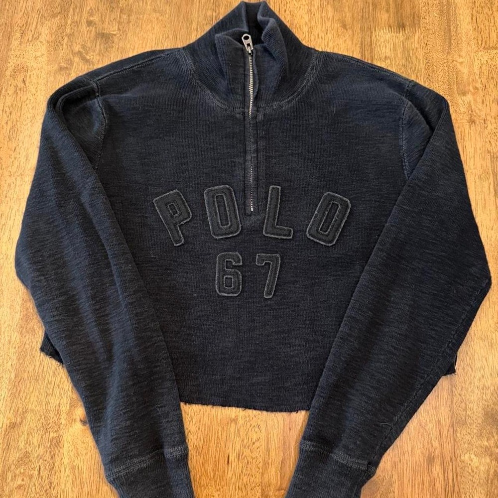 Polo Ralph Lauren Quarter Zip Sweatshirt Womens S Cropped Black Polo 67 Pullover